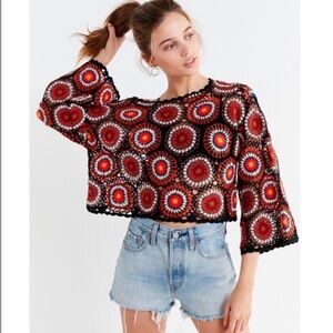 Colorful Crochet Sweater Top M/L